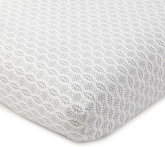Levtex Baby - Kenya Crib Fitted Sheet - Fits Standard Crib and Toddler Mattress - Geometric Leaf Design - Grey and Taupe - Nursery Accessories - 100% Cotton