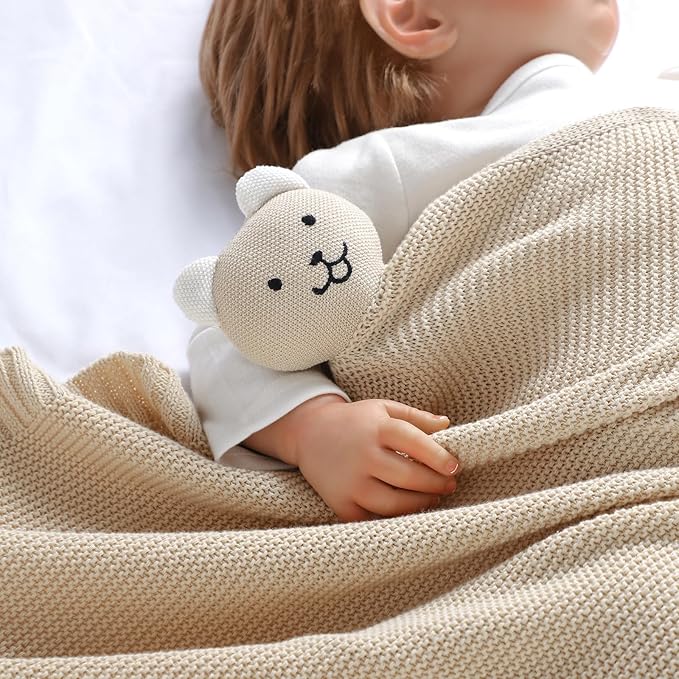 LAWKUL Baby Blanket Bear Lovey Soft Plush Security Blanket for Newborns Infants Boy Girl Knit Snuggle Comfort Camel 40x30in