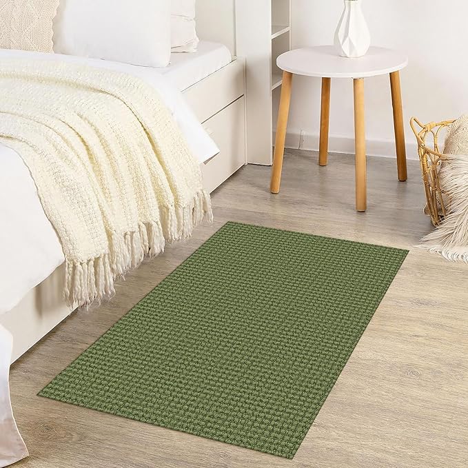 KOZYFLY Indoor Door Mat 2x3 ft Small Area Rugs Washable Front Door Mat Non Slip Rubber Backed Entryway Rug Cotton Entrance Doormat for Front Porch Bathroom Kitchen Bedroom, Olive Green/Earthy Green
