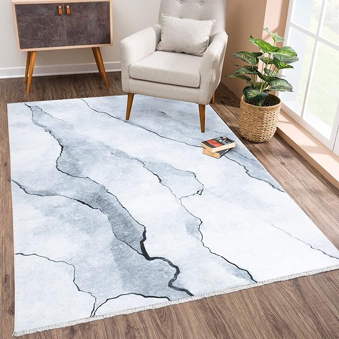 Bloom Rugs Caria Washable Non-Slip 10 ft Runner - Ivory/Gray Modern Abstract Runner for Entryway, Hallway, Bathroom, and Kitchen - Exact Size: 2'6" x 10'