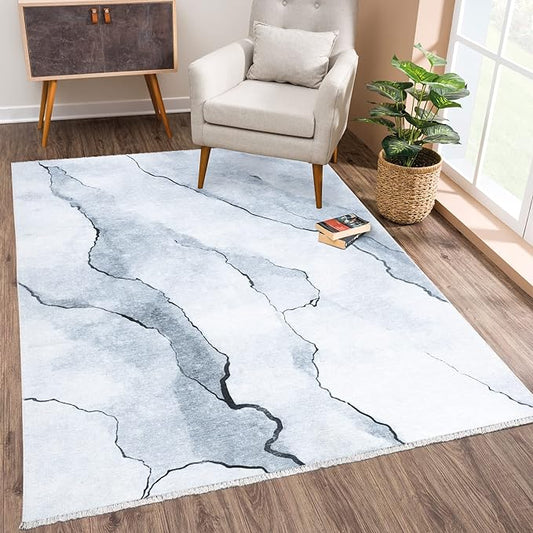 Bloom Rugs Caria Washable Non-Slip 10 ft Runner - Ivory/Gray Modern Abstract Runner for Entryway, Hallway, Bathroom, and Kitchen - Exact Size: 2'6" x 10'