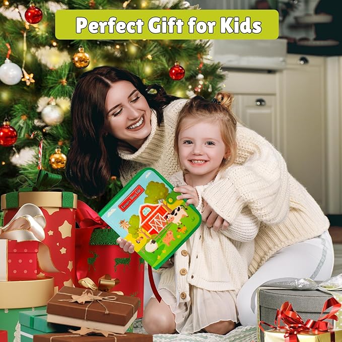 Quanquer Toddler Busy Board Montessori Toys for 1 2 3 4 Year Old - Farm Busy Book Educational Learning Sensory Toy for Boys Girls - Christmas Birthday Gifts for Toddlers Travel Toys for Airplane Car