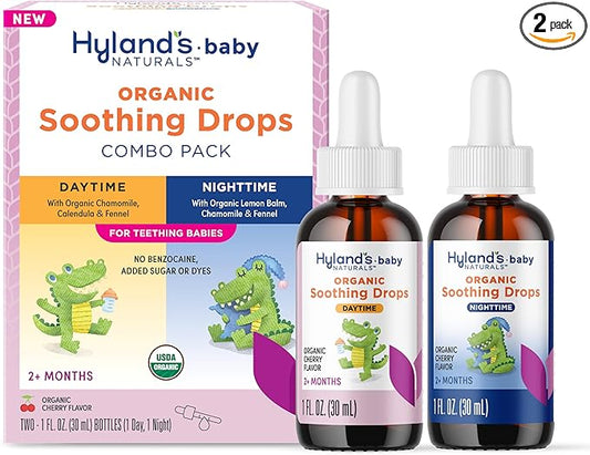 Hyland's Baby Organic Daytime and Nighttime Soothing Drops Combo Pack, Drops for Oral Discomfort, 2 oz.