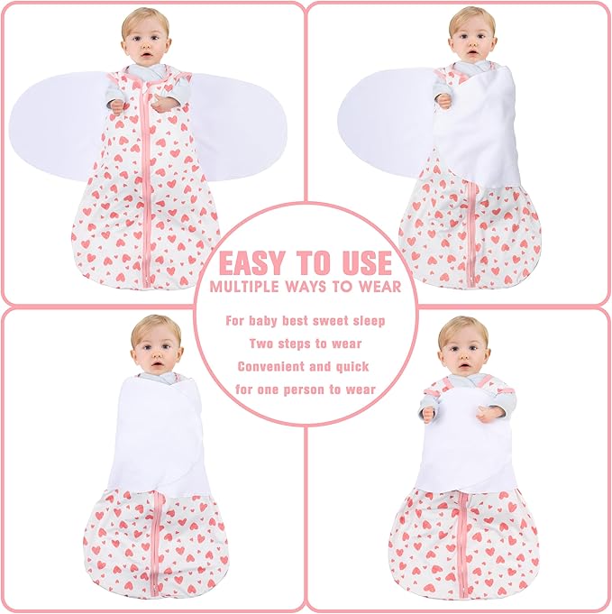 Newborn Sleep Sack Baby Swaddle,3-6 Months,3-Way Adjustable Wearable Blanket,100% Rayon Cotton Swaddling Sleeping Bag，TOG 0.5（Heart&Floral）