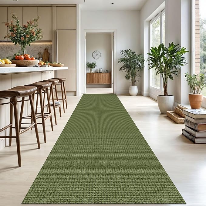 KOZYFLY Extra Long Runners for Hallways 3x18 ft Washable Kitchen Runner Non Slip Rubber Backed Hallway Rug Cotton Entryway Runner Rug Floor Carpet for Indoor Hall, Kitchen, Olive Green/Earthy Green