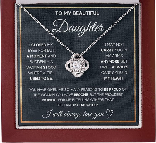 To My Beautiful Daughter Necklace from Mom & Dad | Cubic Zirconia Pendant with Heartfelt Message Card & Gift Box | Daughter Birthday, Graduation, Christmas Jewelry Gift from Parents