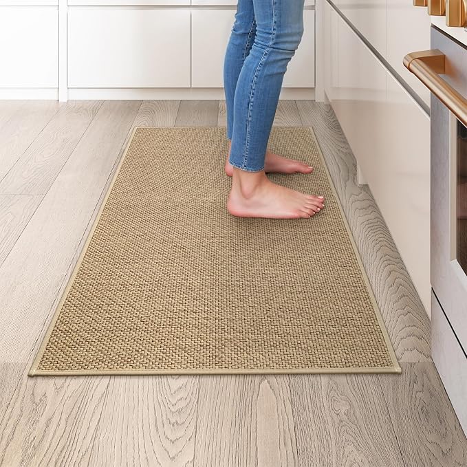 Wonnitar Washable Door Mat Indoor Entrance, 2x3 Braided Rugs Rubber Backed Kitchen Mats for Floor, Woven Neutral Rug Absorbent Non Slip Bathroom Rugs Floor Carpet for Front Door Kitchen(Beige,2'x3')