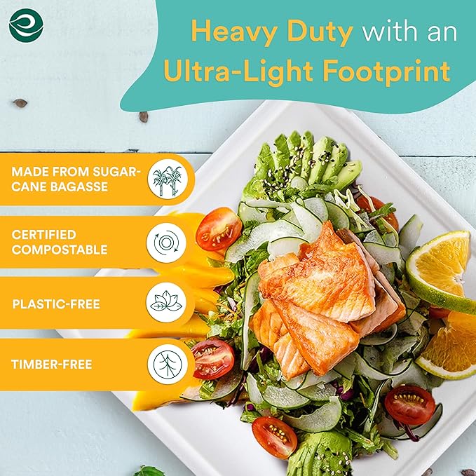 ECO SOUL Pearl White Square Paper Plates (100, 10 Inch)