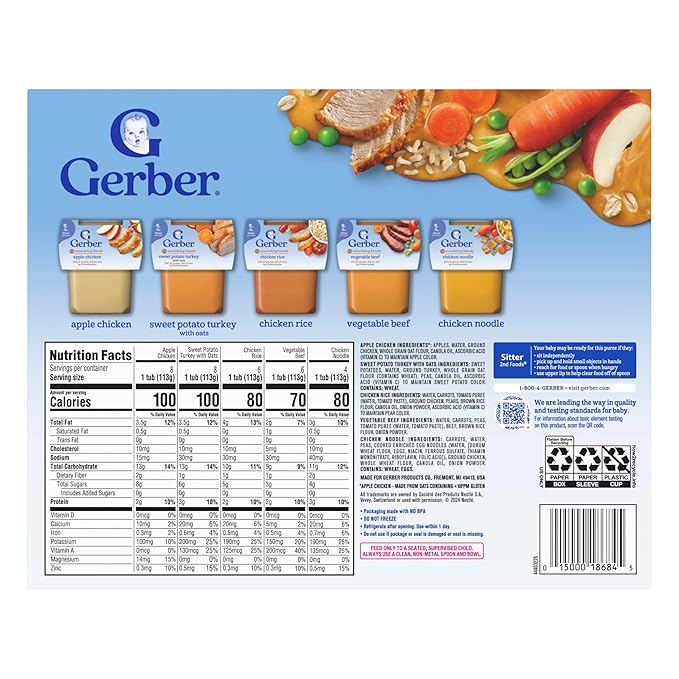 Gerber Stage 2 Baby Food, Nourishing Blends Puree Tubs, No Added Colors or Flavors, Baby Puree, Variety 32-Pack