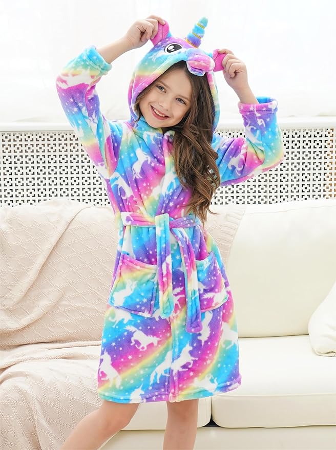 Doctor Unicorn Girls Fleece Hooded Robe Toddler Warm Fuzzy Bathrobe