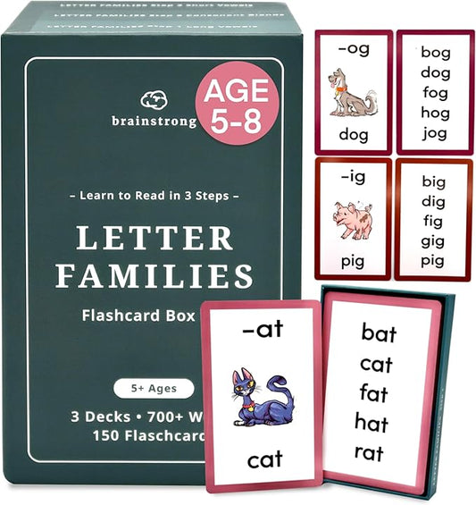 750 Phonics Words | Learn to Read Kindergarten 1st Grade | Reading Mastery for Ages 5-8 | Short/Long Vowels & Consonant Blends | Brainstrong Premium 3 Box Set | 150 Flashcards