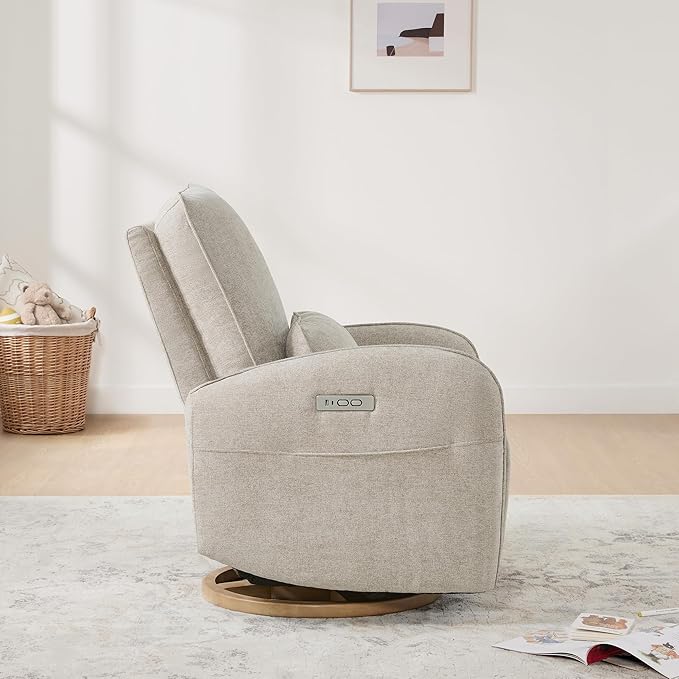 CHITA Power Nursery Glider Recliner Chair, Electric Swivel Rocker Recliner for Adults, Rocking Chair with Removable Lumbar Pillow for Living Room, FSC Certified, Fabric in Khaki