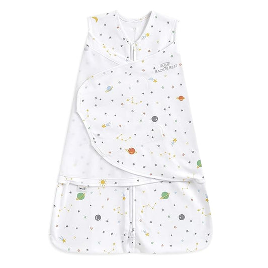 HALO 100% Cotton Sleepsack Swaddle, 3-Way Adjustable Wearable Blanket, TOG 1.5, Space, Small, 3-6 Months