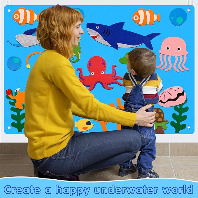 Craftstory Ocean Felt Board Story Set for Toddlers Children Under The Sea 3.5 Feet Flannel-Stories Shark Octopus Toys Wall Activity Storytelling Teaching