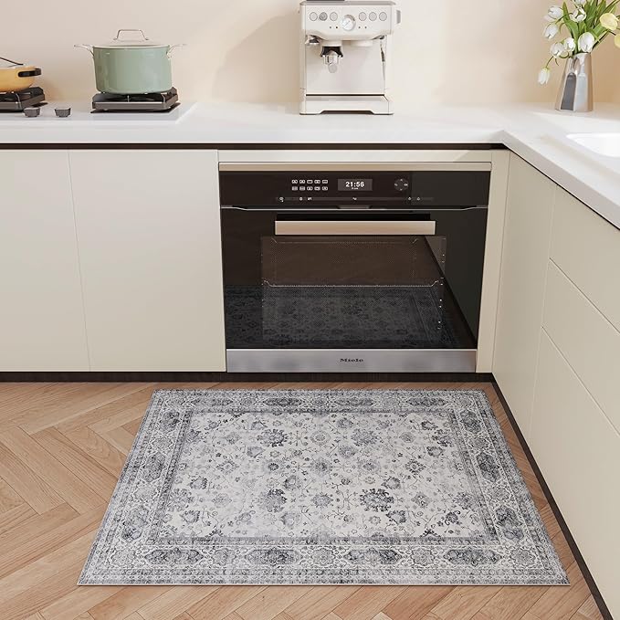 Door Mat Indoor Entrance 2x3 Rug Machine Washable Small Area Rug Non-Slip Low Pile Throw Rugs for Entryway, Kitchen, Front Door Indoor Entrance, Entry, Kids Room (Grey and White)