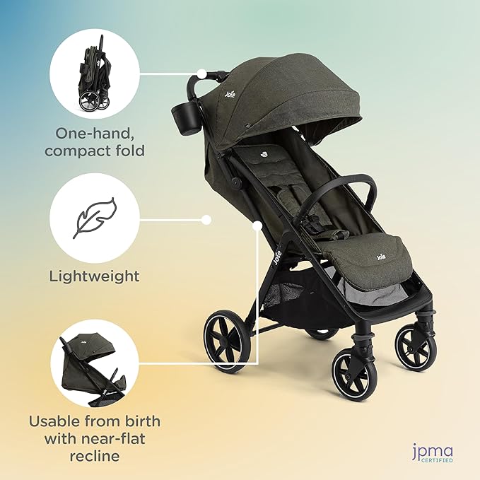 Joie Nutmeg Compact Stroller – Lightweight and Compact Stroller with One-Hand Fold (Evergreen)