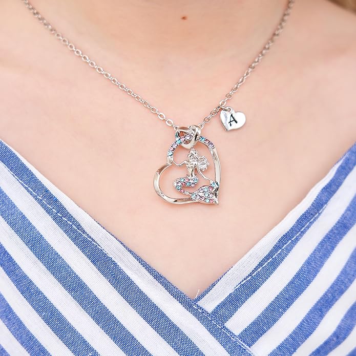 K-Acc 14K Gold-Plated Mermaid Initial Heart Necklace - Gifts for Girls