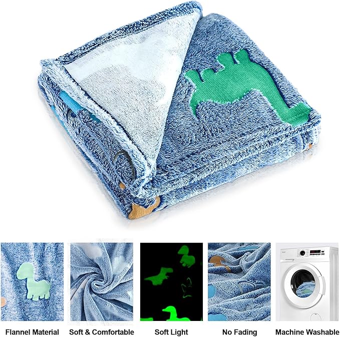 TEHALK Personalized Baby Blankets for Boys, Dinosaur Blanket for Boys, Glow in The Dark Blanket for Kids, Kids Blanket for Boys, Toddler Blanket for Boys, Soft Fleece Blanket Throw 30"x40"