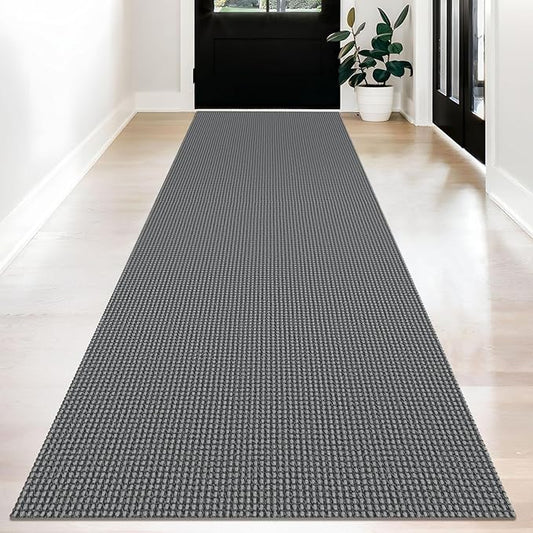 KOZYFLY Long Runners for Hallways 3x12 ft Washable Kitchen Runner Non Slip Rubber Backed Hallway Rugs Cotton Entryway Runner Rug Floor Carpet for Indoor Hall, Backdoor, Kitchen, Grey/Dark Grey