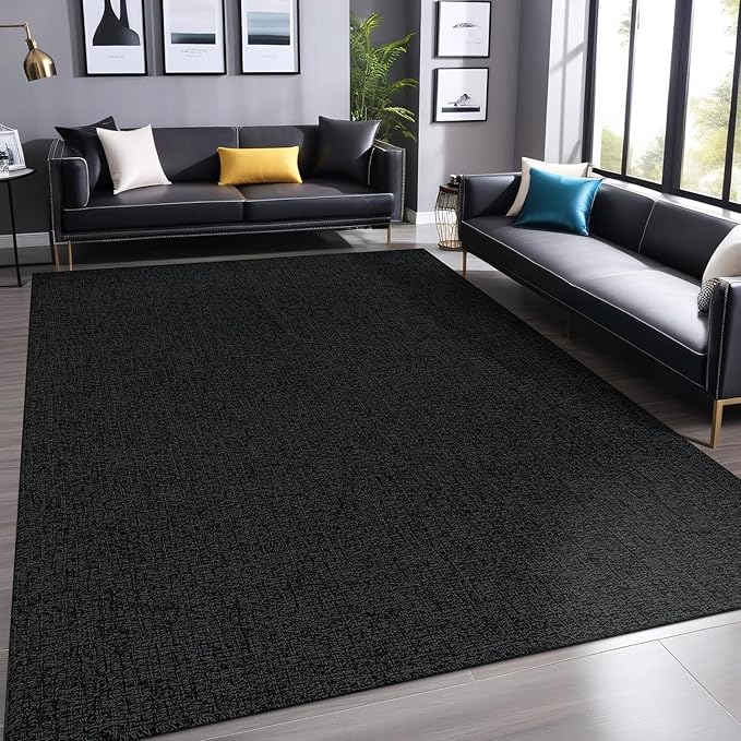 Easy Jute Rugs 9x12 Dark Gray Color Living Room Indoor Outdoor Area Rug for Farmhouse Patio and Kitchen Rug High Traffic Washable Easy to Clean Solid Woven Design Outside Carpet (9 x 12)