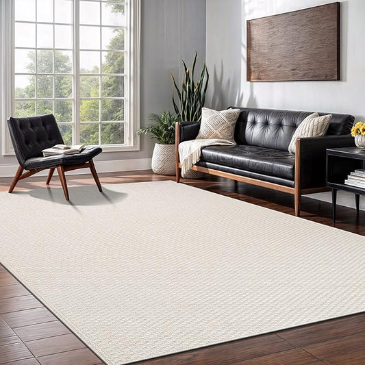 Easy Jute Rugs 8x10 White Color Living Room Indoor Outdoor Area Rug for Farmhouse Patio and Kitchen Rug High Traffic Washable Easy to Clean Solid Boho Woven Design Outside Carpet (8 x 10)