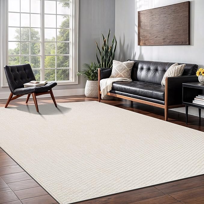 Easy Jute Rugs 4x6 White Color Living Room Indoor Outdoor Area Rug for Farmhouse Patio and Kitchen Rug High Traffic Washable Easy to Clean Solid Boho Woven Design Outside Carpet (4 x 6)