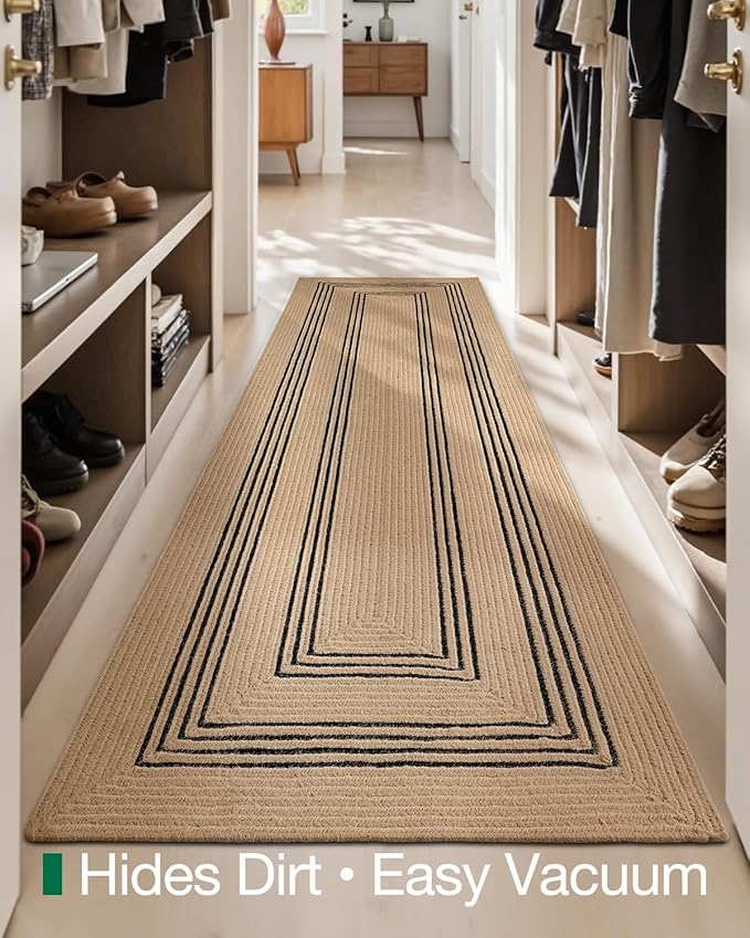 LUMI Jute Runner Rug Non Slip for Hallway, 3'x12' Natural Rustic Carpet No Shedding, Farmhouse Braided Area Mat Indoor High Traffic for Living Room, Entryway, Kitchen, Laundry