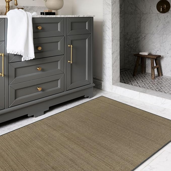 Wonnitar Farmhouse Kitchen Rugs, 3x5 Area Rugs for Entryway Indoor Non-Slip Washable Braided Rubber Rug Neutral Woven Absorbent Throw Carpet for Entry Bathroom Bedroom (Grey/Khaki,3'x5')