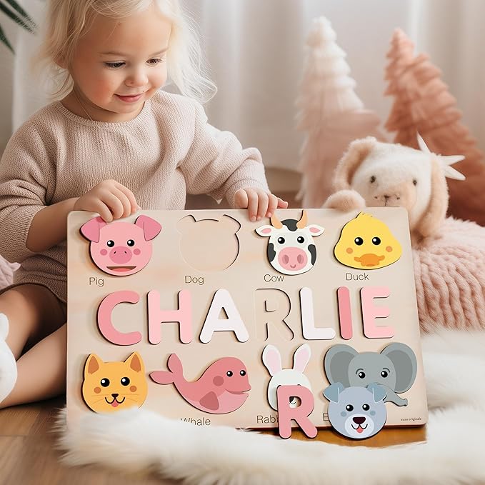 Custom Handmade Puzzles for Toddlers, Multi Color Scheme Options Wooden Name Puzzle, Easter Gifts, New Baby Gifts, Birthday Gift for Baby, Kid, Toddler, Toddler Toy