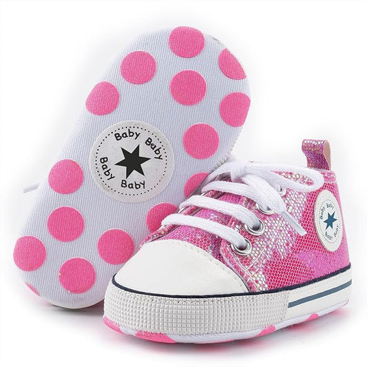 Unisex Baby Boys Girls Shoes, Newborn Infant Non-Slip Canvas Denim High Top Sneakers, Toddler First Walkers Shoes