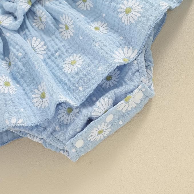 Baby Girls Floral Cotton Leotard Romper Newborn Daisy Playsuits Ruffled Sleeve Onesie Infant Jumpsuit Clothes Headband