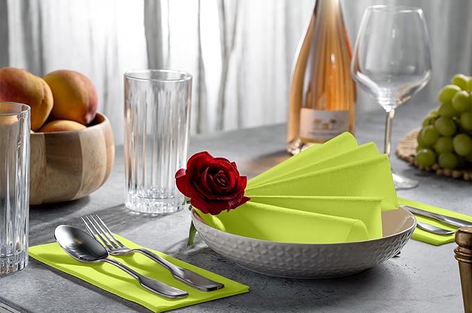 Linen-Feel Kiwi Paper Napkins - Decortive Cloth-Like Disposable Dinner Napkins - Soft And Absorbent Napkins for Thanksgiving, Party, Wedding, Bathroom Or Any Occasion. (Pack of 100)