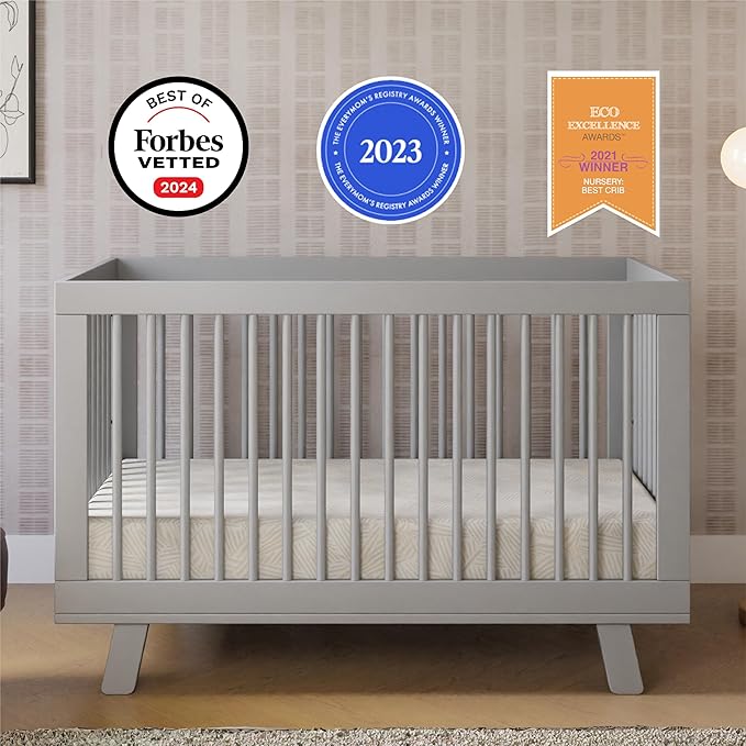 Babyletto Hudson 3-in-1 Convertible Baby Crib - GREENGUARD Gold Certified Convertible Crib to Toddler Bed & Daybed - Wooden Baby Bed with 4 Adjustable Mattress Heights - Strong & Easy Assembly - Grey