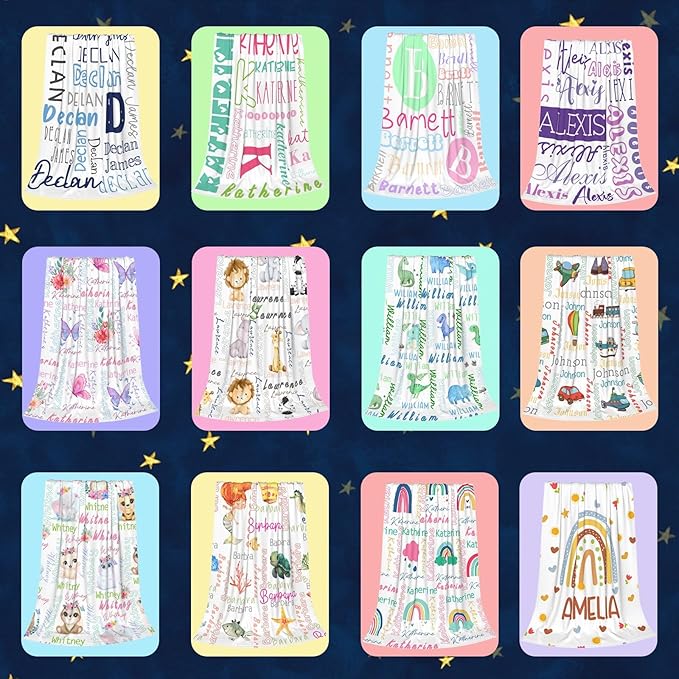 Personalized Baby Blanket for Girls and Boys,Super Soft Custom Baby Blanket with Name,Customized Swaddle Blankets Throw for Newborn,Infant,Toddlers