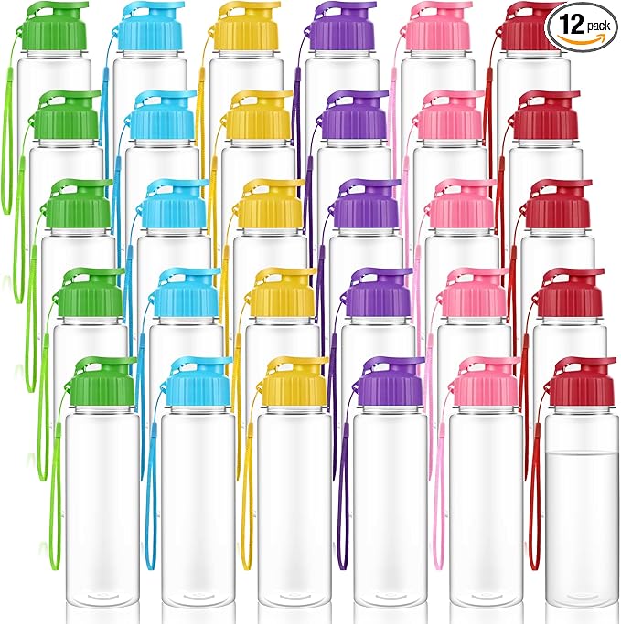 Olgaa 30 Pcs Water Bottles Bulk 17 oz Reusable Leak Portable Plastic Sports Drink Water Bottles with Handle Strap for Cycling Camping Hiking Gym Yoga (Colorful 30Pack)