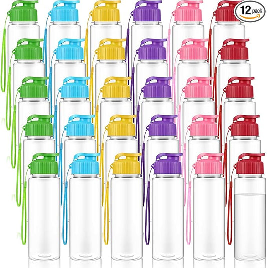 Olgaa 30 Pcs Water Bottles Bulk 17 oz Reusable Leak Portable Plastic Sports Drink Water Bottles with Handle Strap for Cycling Camping Hiking Gym Yoga (Colorful 30Pack)