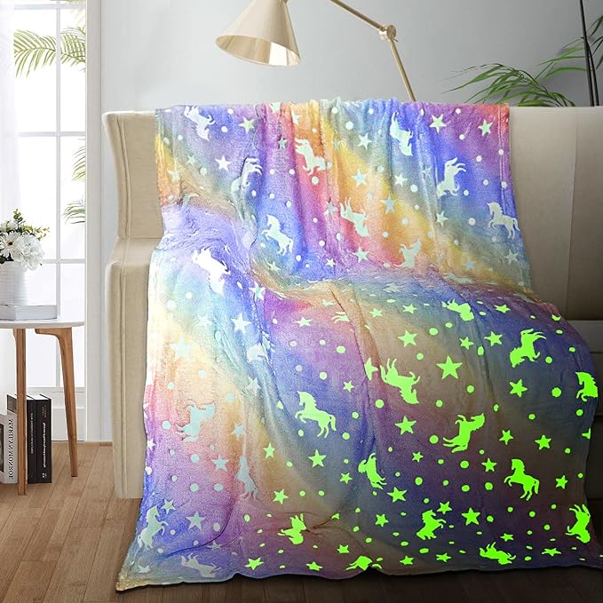 Unicorn Glow in The Dark Blankets for Kids, Soft Fleece Blankets for Girls/Toddler, Unicorns Gifts for Girls Age 3-12 50"x 60"