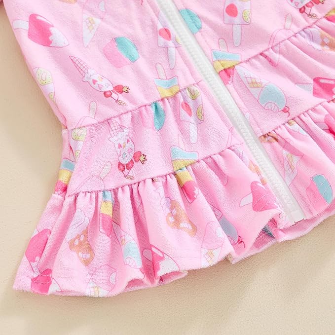 Girls Hooded Zip Terry Coverups Swimsuit Kids Baby Girl Floral Print Short Sleeve Swim Cover-Up Swimwear