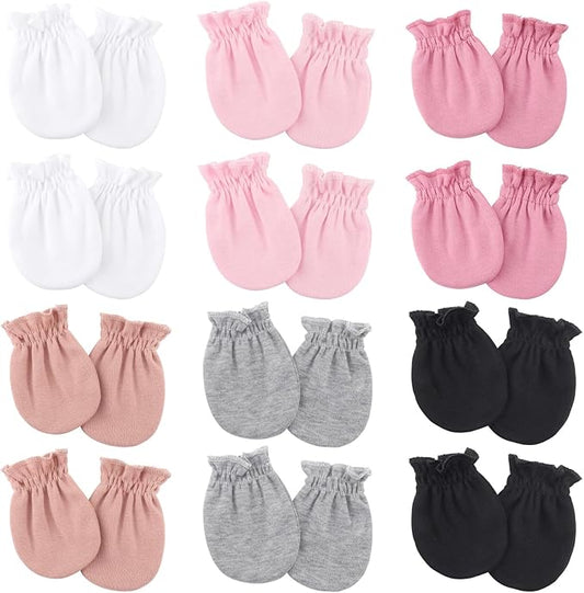 BQUBO 12 Pairs Baby Mittens Newborn Infant Toddler Mittens No Scratch Cotton Elastic Wrist Gloves for Boys Girls 0-6 Months