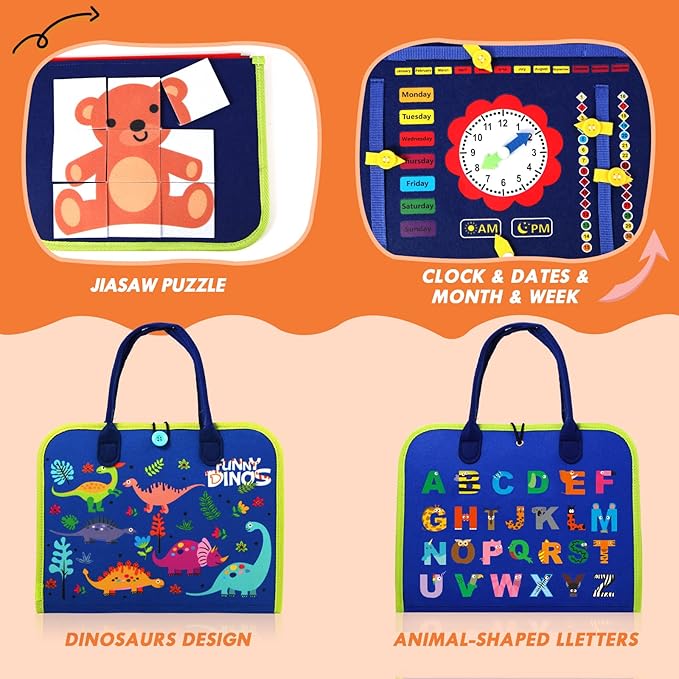 Hooku Busy Board for 1 Year Old, Montessori Sensory Toys for Toddlers 1-3, Fine Motor Learning Activities, Toddler Travel Toys, Birthday Gifts for Baby Boy or Girl