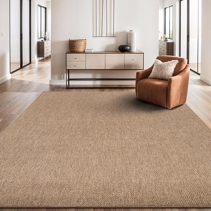 Beverly Rug Easy Jute Natural Rug 5x7 Solid Washable Durable Outdoor Indoor Area Rugs for Living Dining Room Patio Office Stain Resistant Non Shedding Casual Indoor Outside Carpet 5 x 7 Natural