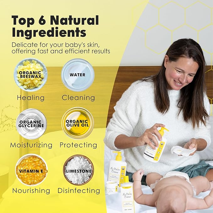 La Petite Creme French Premium Diapering Lotion - Diaper Cream Alternative to Baby Wipes - Moisturizer & Skin Cleanser - USDA Certified Organic Ingredients - Baby Essentials (2 Bottles of 20 oz)