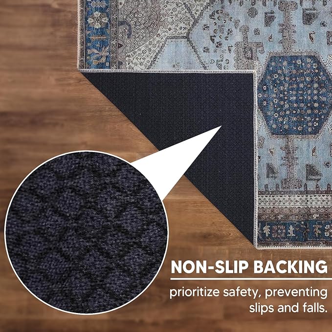 Keen Home Design 8x10 Rug - Machine Washable Area Rug with Non-Slip Backing, Ideal for Living Room, Dining Room, Bedroom - Vintage, Easy Clean, Durable, Low Pile Rug - (8' x 10')