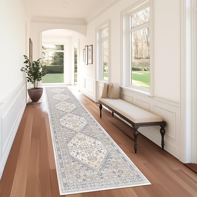 zesthome Washable Runner Rug 2.5x14 - Stain Resistant Entryway Rug,Ultra-Thin Kitchen Rugs, Anti Slip Backing Runner Rugs for Entrance Laundry Room Indoor Hallway (Beige,2.5'x14')