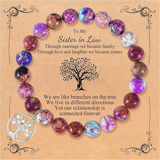 QWNHONEY Mothers Day Gift for Grandma Mom Mother in Law Sister in Law Bonus mom Granny Nana Valentine's Day Birthday Anniversary Pink Red Natural Stone Tree of Life Bracelet