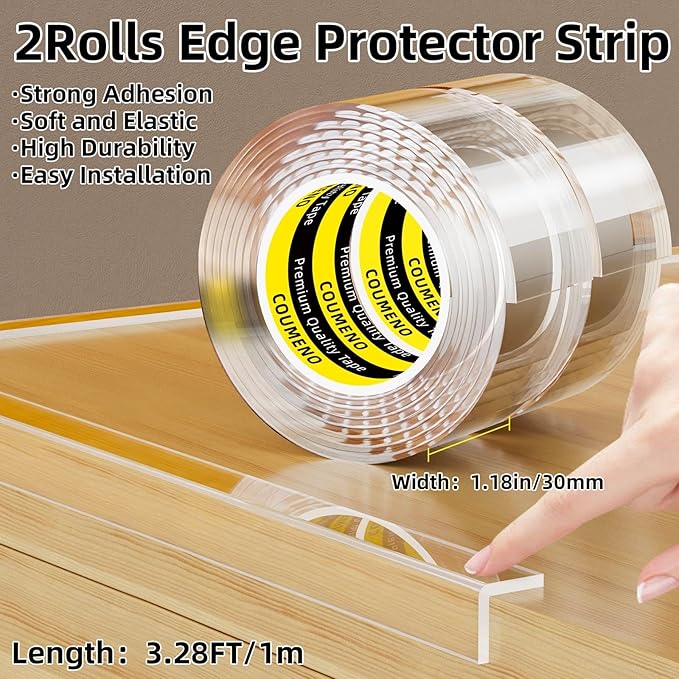2 Pack Clear Edge Protector,Safe Corner Protector, Anti-Sharp Edge Protector, for Furniture, Drawers, Tables, Cabinets 1.18inX3.28FT