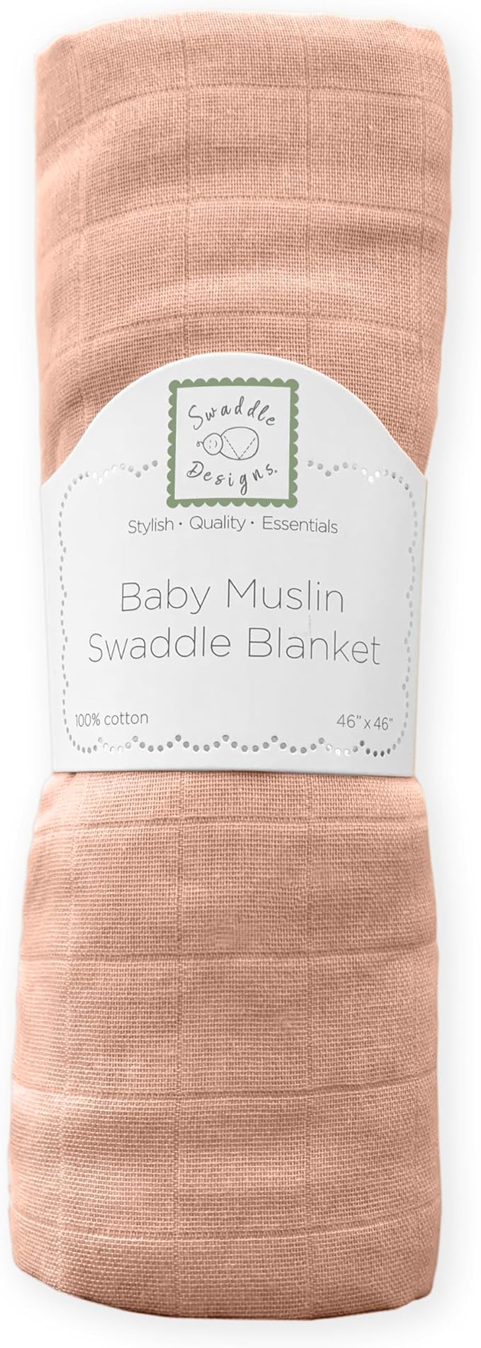 SwaddleDesigns Cotton Muslin Swaddle Blanket, Receiving Blanket for Baby Boys & Girls, Best Registry Gift, 46x46 inches, Peach Blush