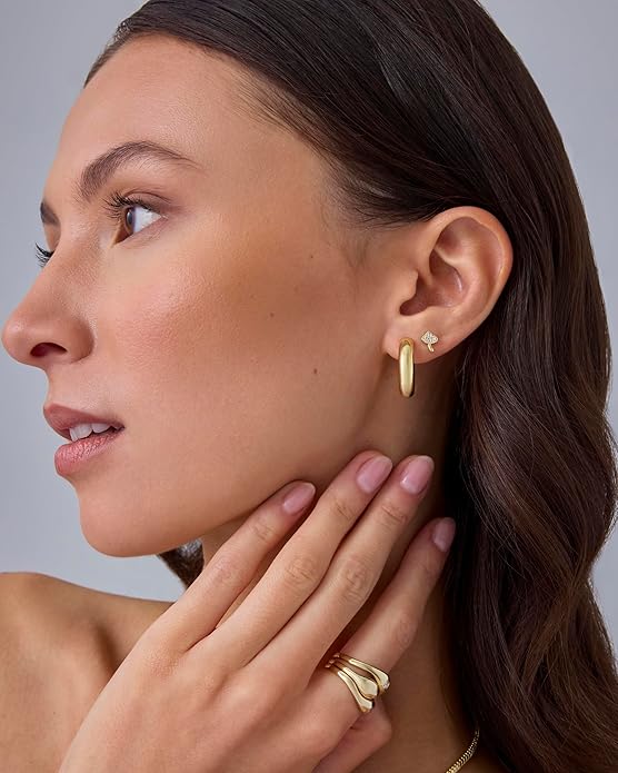 PAVOI 14K Gold Plated Dainty Flat Back Earrings for Women - Hypoallergenic Sterling Silver Posts Helix Cartilage Piercing Jewelry - Emoji Motif Bow Celestial Flatback Gold Stud Earrings Screw Back