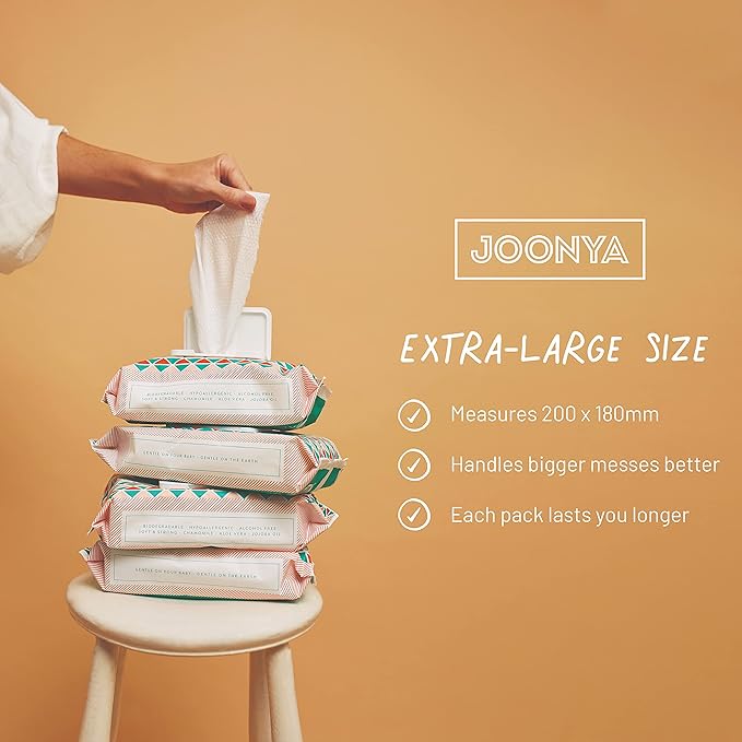 JOONYA Unscented Baby Wipes — Plant-Based, Fragrance-Free Diaper Wipes | Hypoallergenic, Non-Toxic, Compostable & Biodegradable Wet Wipes for Sensitive Newborn Skin | 3 Packs of 80 Wipes (240 Total)