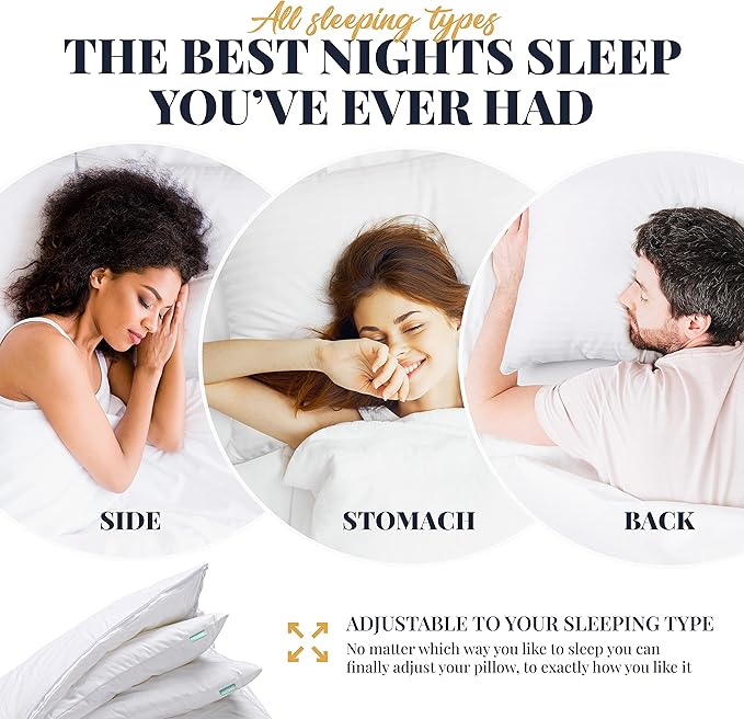 EverSnug Adjustable Pillows for Sleeping, Cooling Support, Set of 2 (Queen, Goose Feather)
